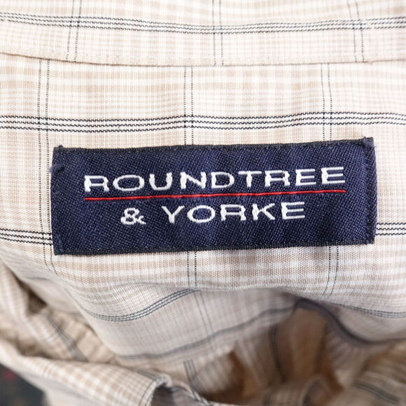ROUNDTREE & YORKE SHORT SLEEVE BEIGE PLAID BUTTON DOWN SHIRT MENS SZ L - Picture 8 of 9